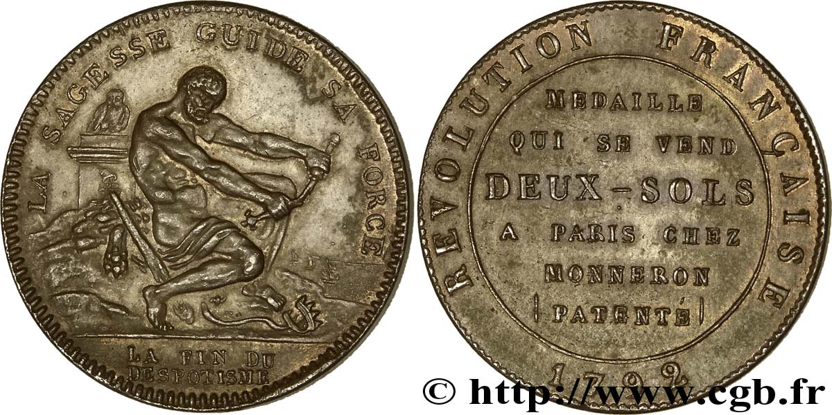 REVOLUTION COINAGE Monneron de 2 sols à l Hercule 1792 Birmingham, Soho EBC