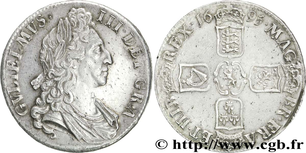 ANGLETERRE - GUILLAUME III Crown (couronne) premier type 1695 Londres SUP