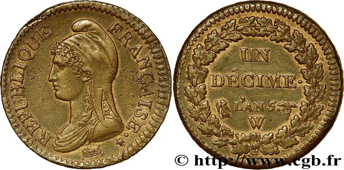Un décime Dupré, grand module 1797 Lille F.129/18 VZ 