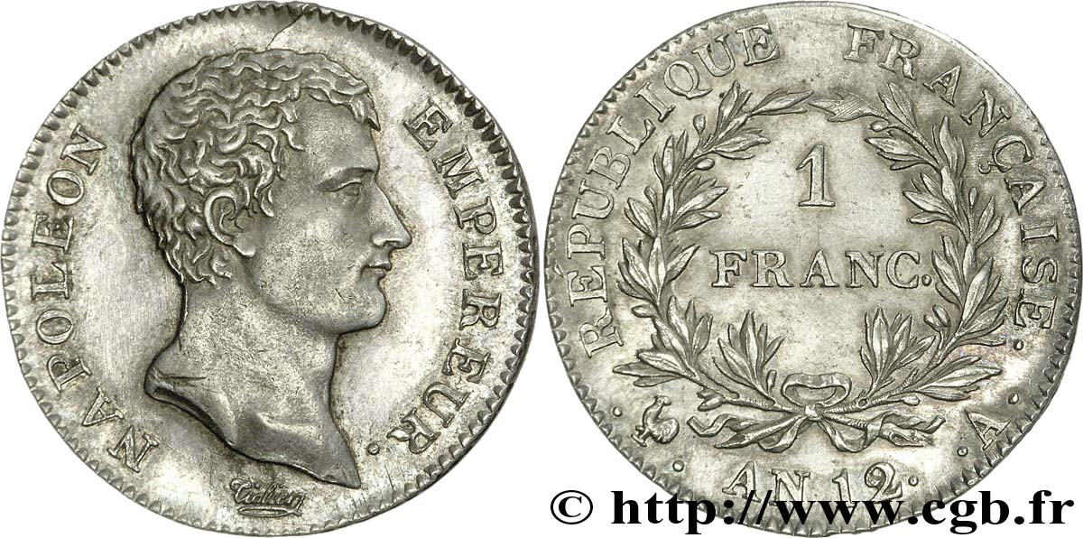 1 franc Napoléon Empereur, Calendrier révolutionnaire 1804 Paris F.201/1 fST 