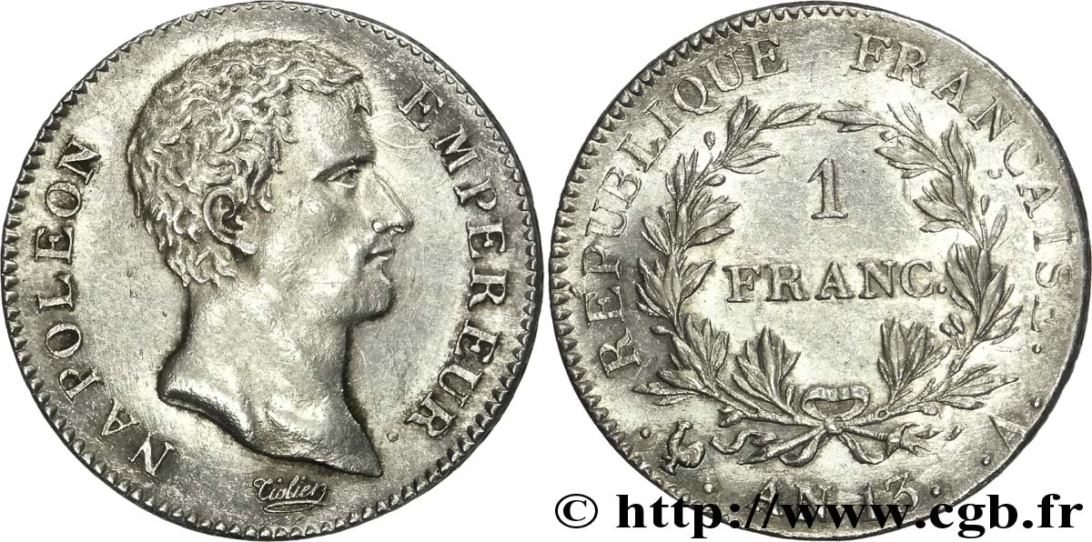 1 franc Napoléon Empereur, Calendrier révolutionnaire 1805 Paris F.201/14 SPL 