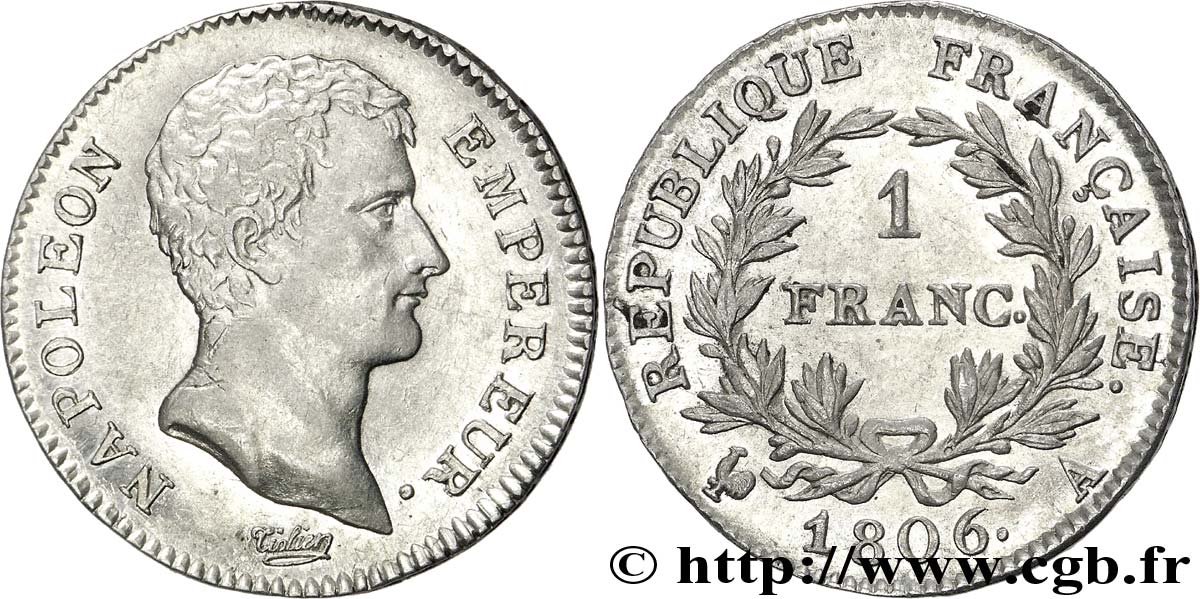 1 franc Napoléon Empereur, Calendrier grégorien 1806 Paris F.202/1 EBC 