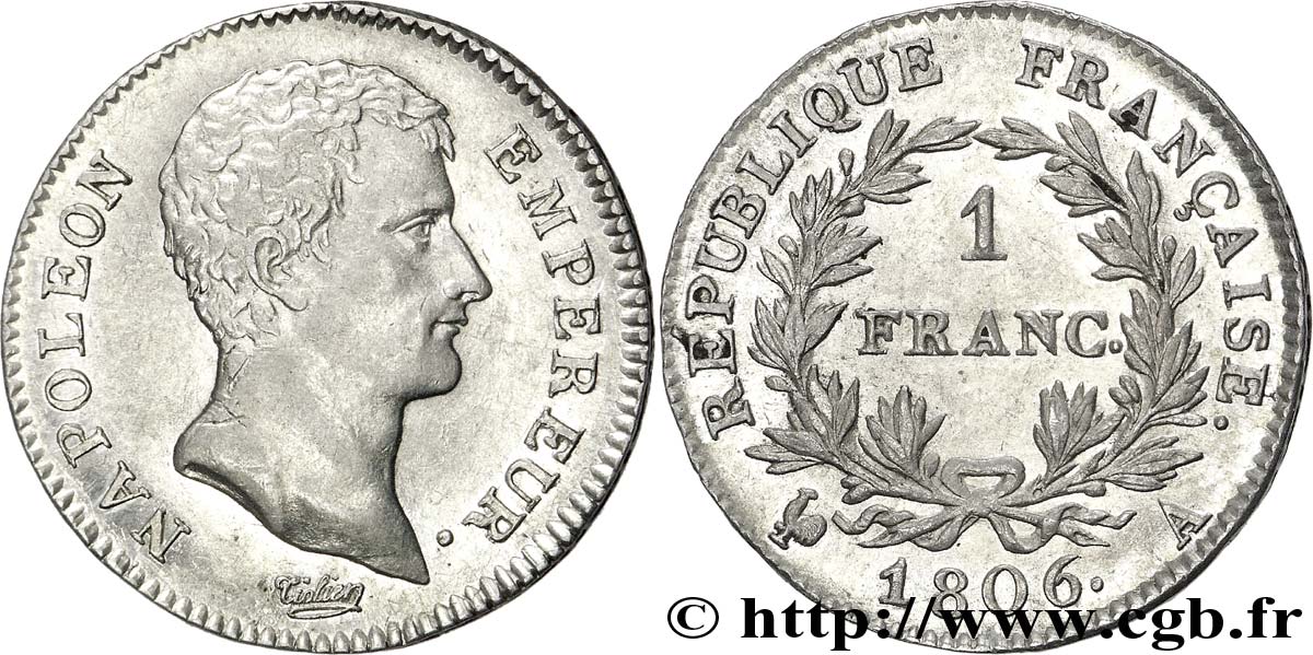 1 franc Napoléon Empereur, Calendrier grégorien 1806 Paris F.202/1 AU 