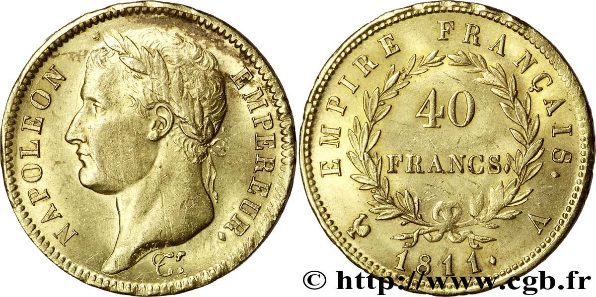 40 francs or Napoléon tête laurée, Empire français 1811 Paris F.541/6 SPL 