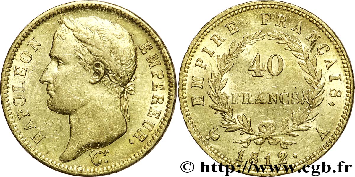 40 francs or Napoléon Ier tête laurée, Empire français 1812 Paris F.541/9 AU 
