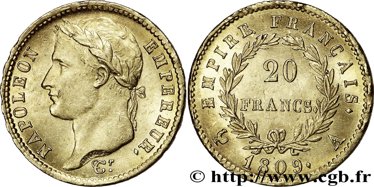 20 francs or Napoléon Ier tête laurée, Empire français 1809 Paris F.516/1 fST 