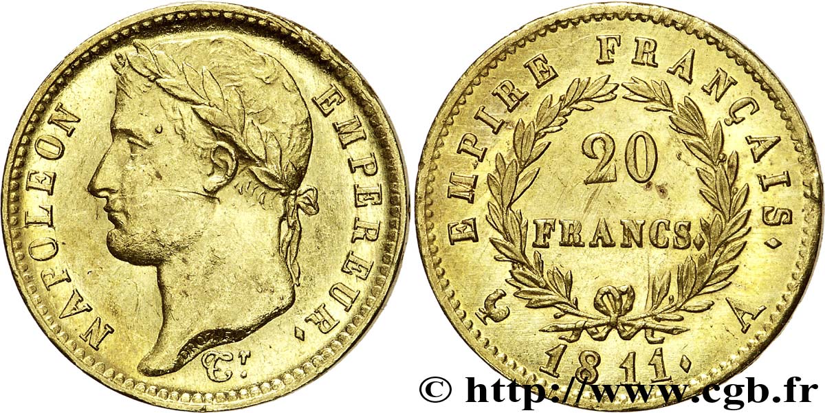 20 francs or Napoléon Ier tête laurée, Empire français 1811 Paris F.516/16 EBC 