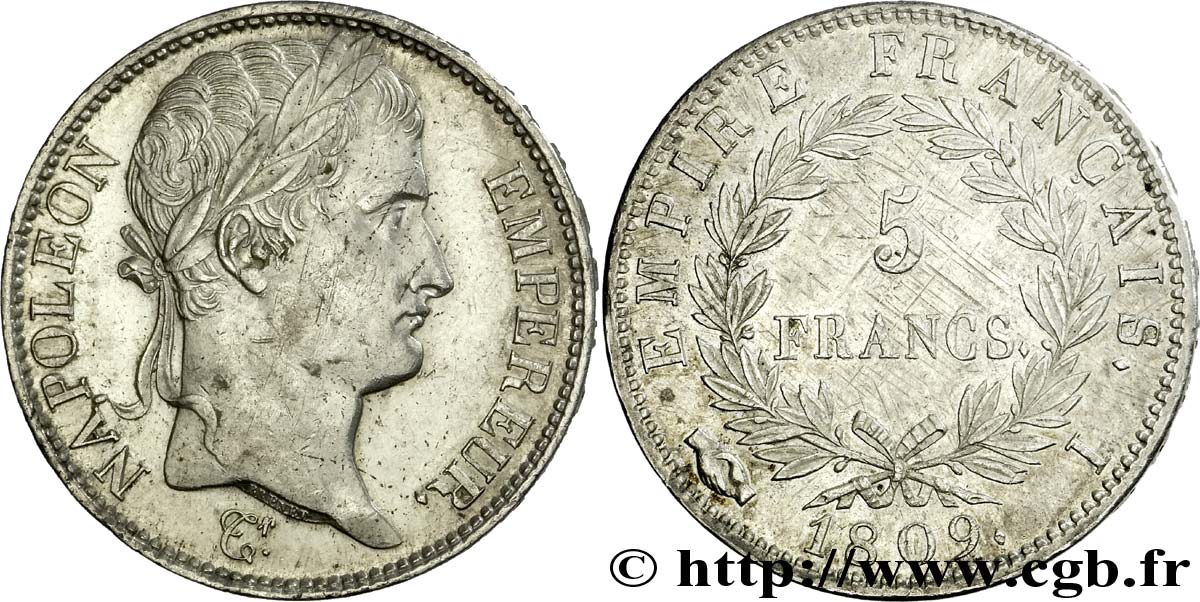 5 francs Napoléon Empereur, Empire français 1809 Limoges F.307/6 EBC 