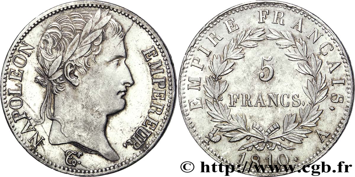 5 francs Napoléon Empereur, Empire français 1810 Paris F.307/14 SUP 