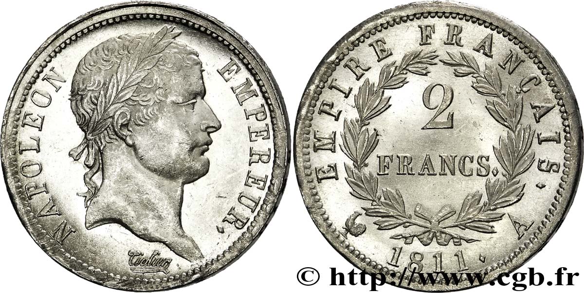 2 francs Napoléon Ier tête laurée, Empire français 1811 Paris F.255/24 SPL 