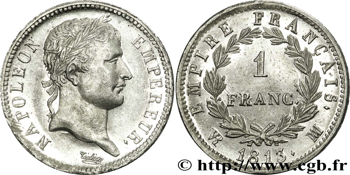 1 franc Napoléon Ier tête laurée, Empire français 1813 Marseille F.205/67 MS 