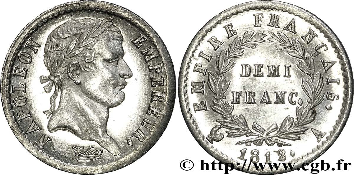 Demi-franc Napoléon Ier tête laurée, Empire français 1812 Paris F.178/35 SC 