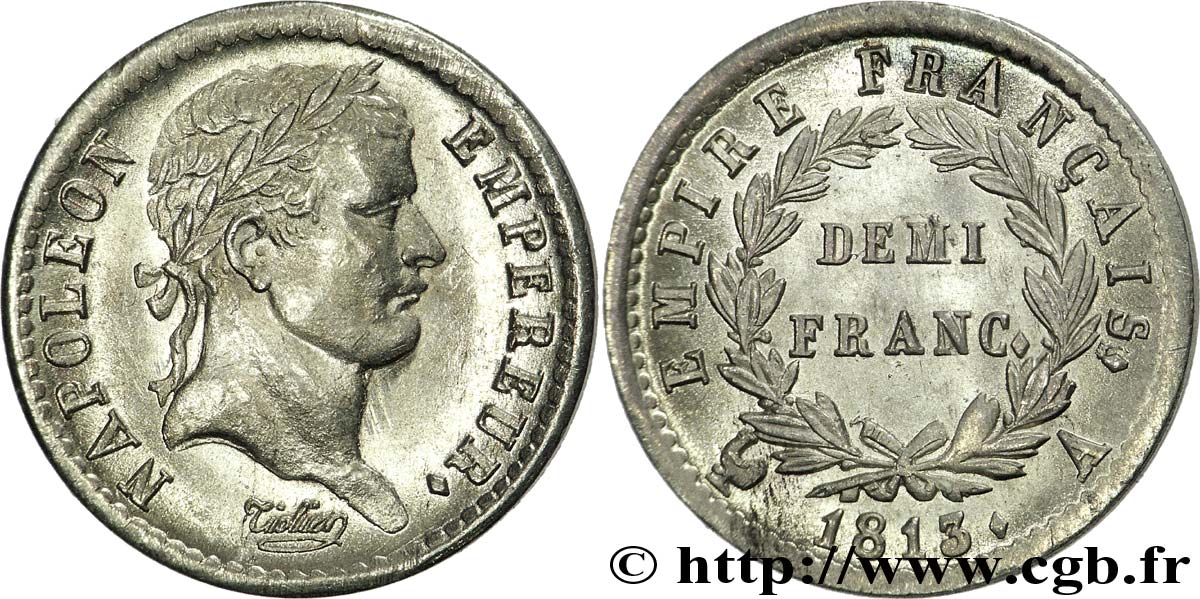 Demi-franc Napoléon Ier tête laurée, Empire français 1813 Paris F.178/49 fST 