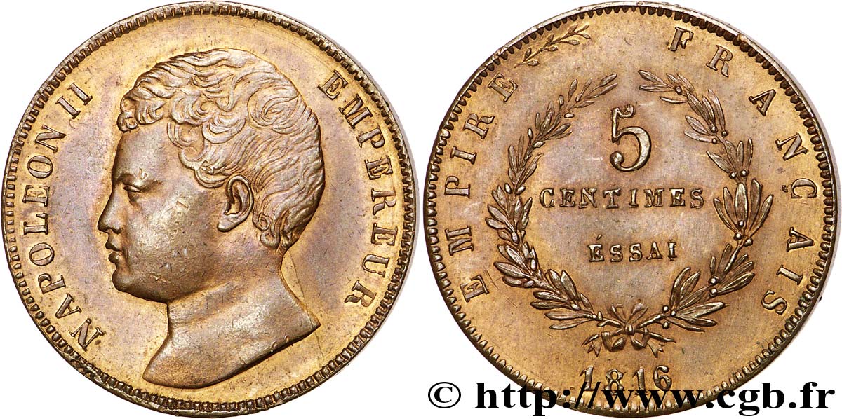 Essai de 5 centimes en bronze 1816  VG.2413  AU 