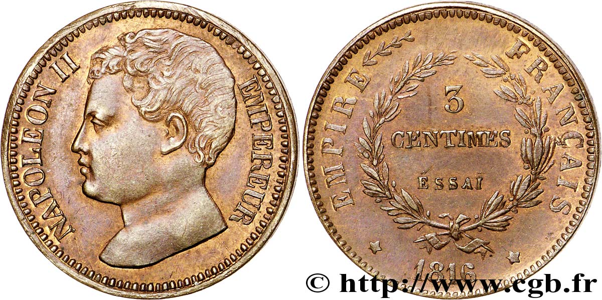 Essai de 3 centimes en bronze 1816  VG.2414  AU 