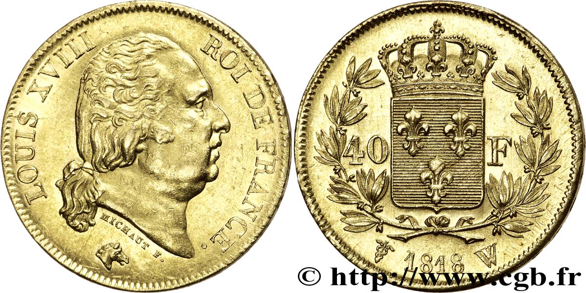 40 francs or Louis XVIII 1818 Lille F.542/8 SPL 