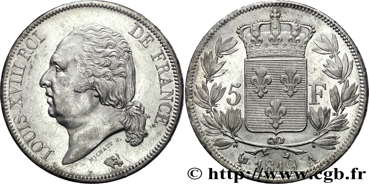 5 francs Louis XVIII, tête nue 1819 Paris F.309/40 VZ 