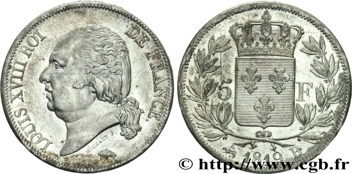 5 francs Louis XVIII, tête nue 1819 Rouen F.309/41 EBC 