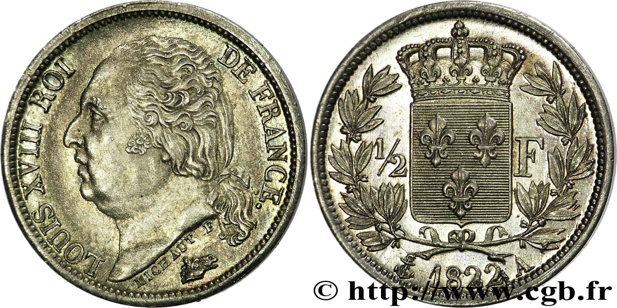 1/2 franc Louis XVIII 1822 Paris F.179/30 SC 