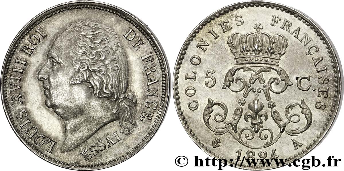 Essai-piéfort argent de 5 centimes 1824  VG.2561 var. SPL 