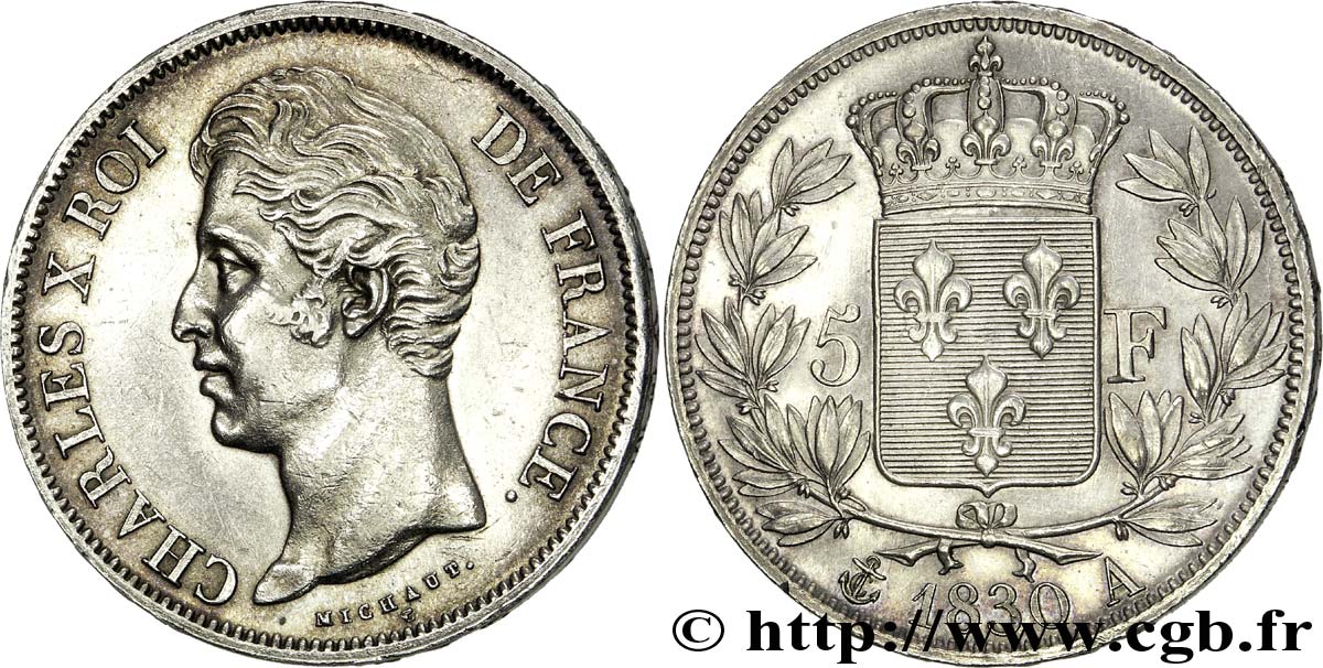 5 francs Charles X, 2e type, tranche en relief 1830 Paris F.312/1 VZ 