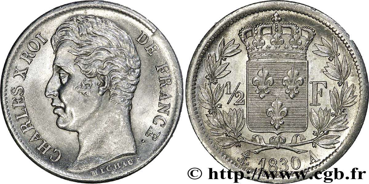 1/2 franc Charles X 1830 Paris F.180/50 SUP 