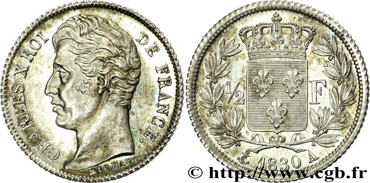 1/2 franc Charles X, tranche cannelée 1830 Paris F.181/1 SC 