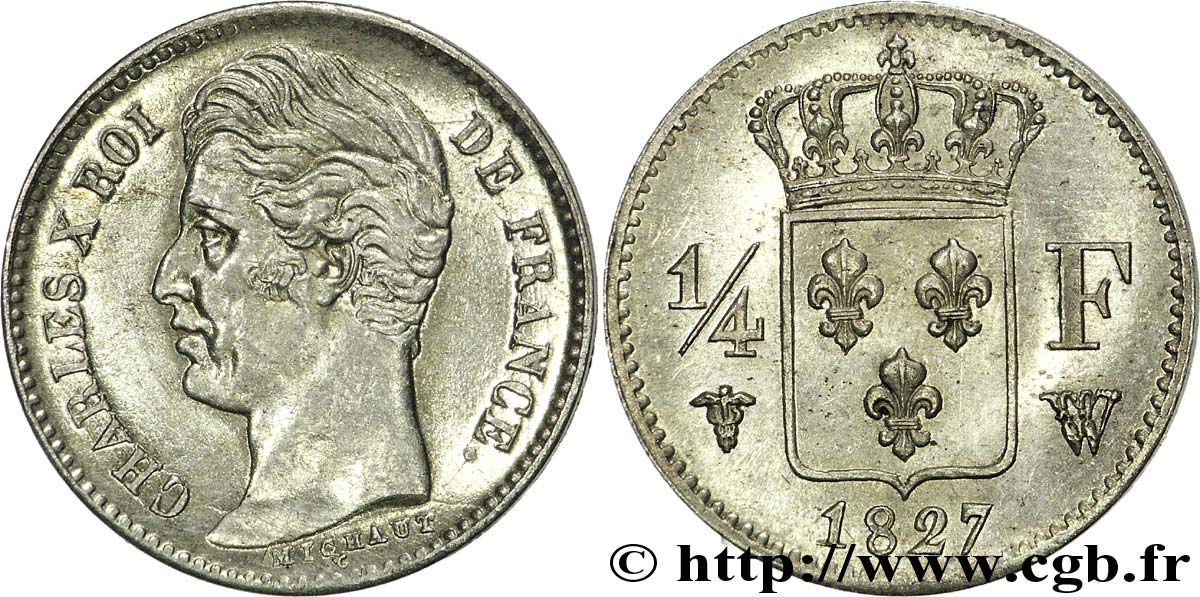 1/4 franc Charles X 1827 Lille F.164/17 VZ 