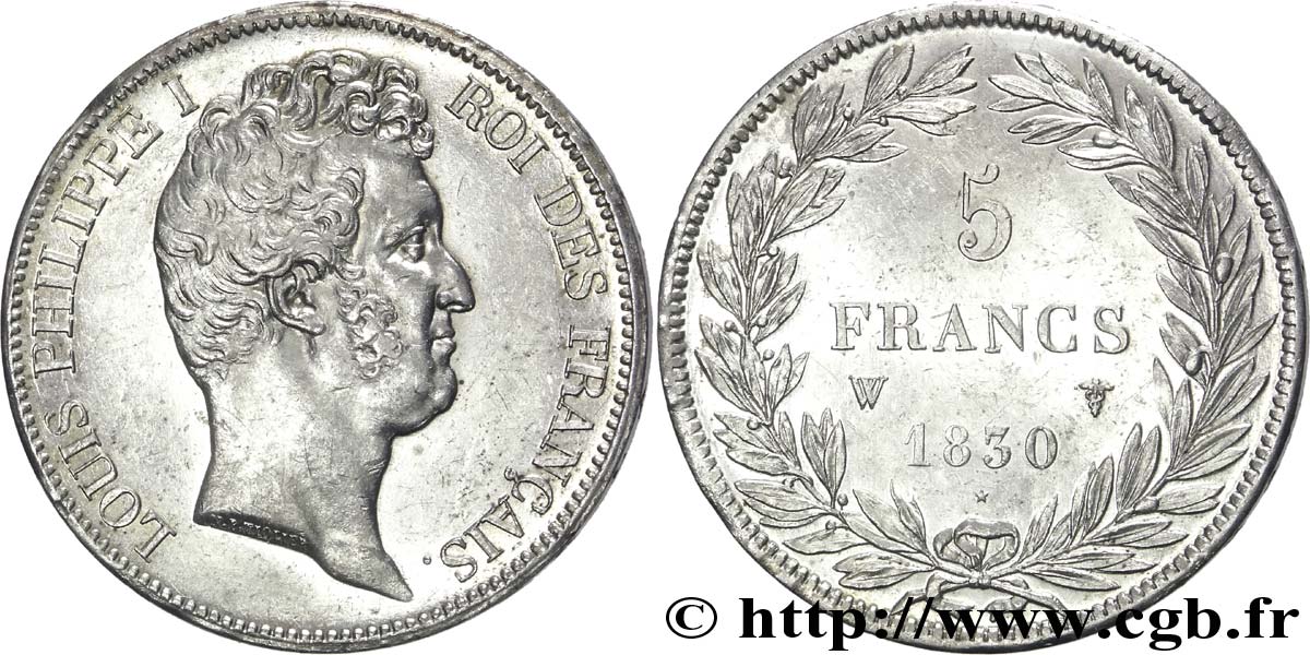 5 francs type Tiolier avec le I, tranche en creux 1830 Lille F.315/13 VZ 