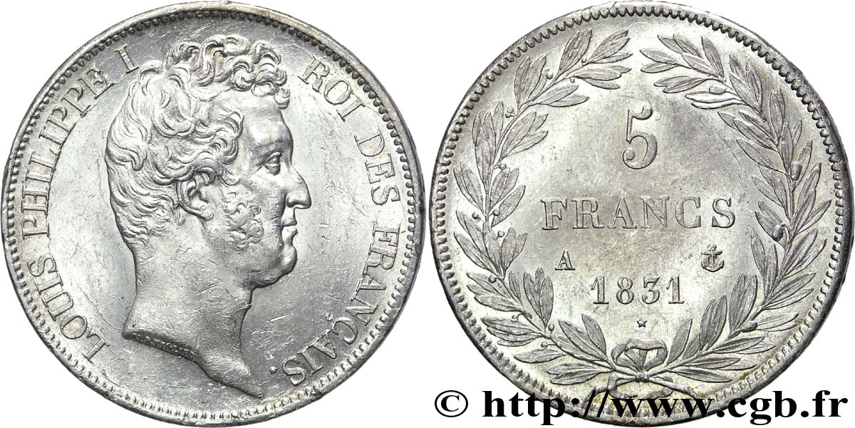5 francs type Tiolier avec le I, tranche en creux 1831 Paris F.315/14 SPL 