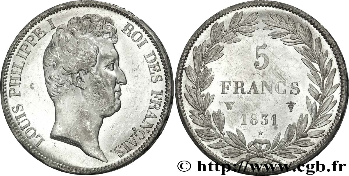 5 francs type Tiolier avec le I, tranche en creux 1831 Lille F.315/27 SUP 