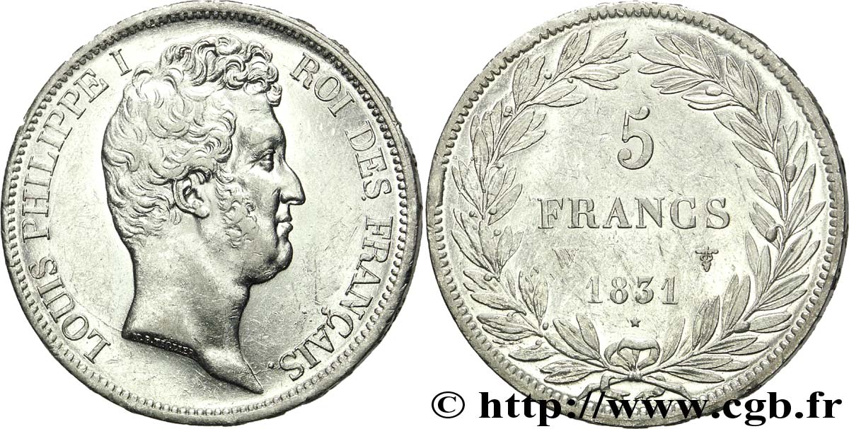 5 francs type Tiolier avec le I, tranche en relief 1831 Lille F.316/4 AU 