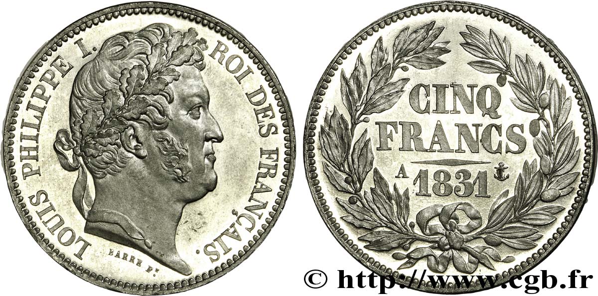 Essai de 5 francs en étain par Barre 1831 Paris VG.2762  SPL 