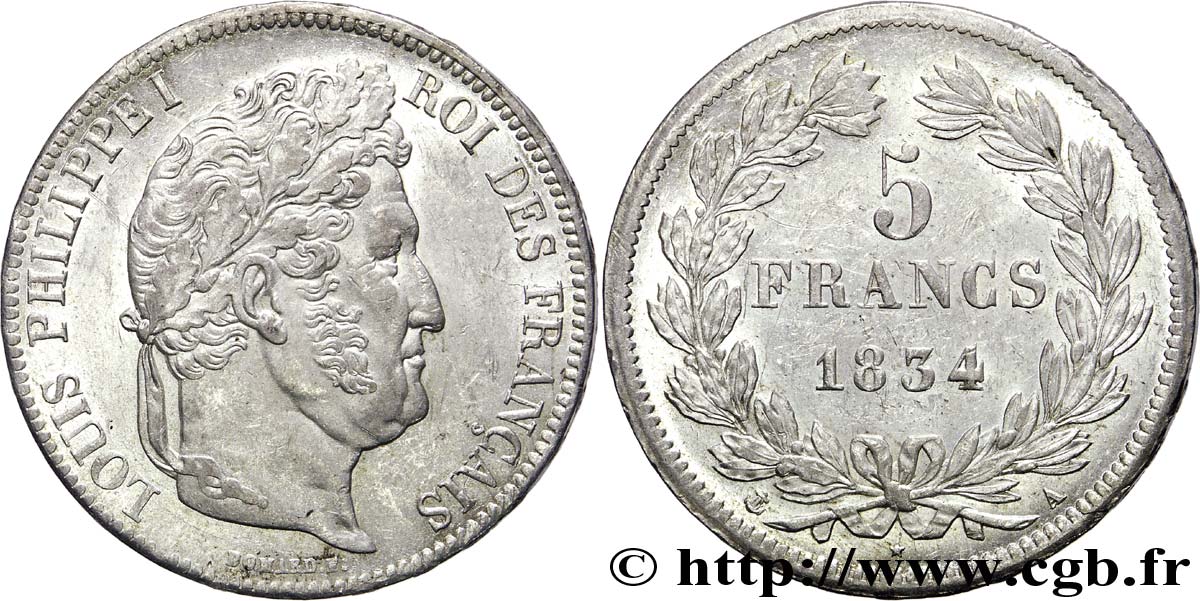 5 francs, IIe type Domard 1834 Paris F.324/29 EBC 