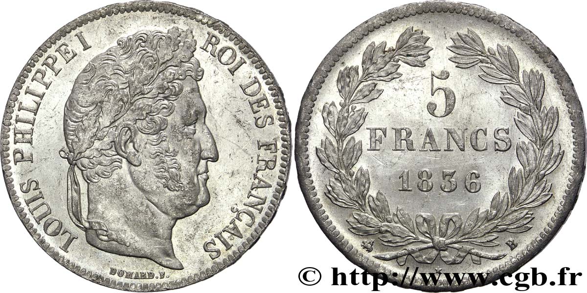5 francs, IIe type Domard 1836 Rouen F.324/54 AU 