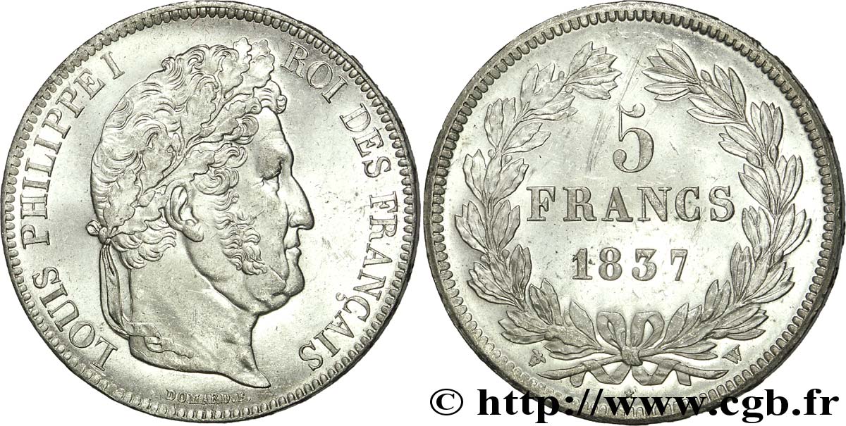 5 francs, IIe type Domard 1837 Lille F.324/67 AU 