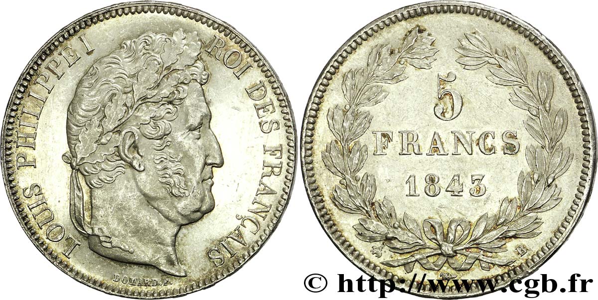 5 francs, IIe type Domard 1843 Rouen F.324/101 AU 