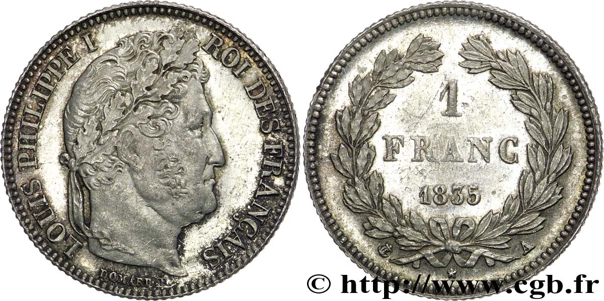 1 franc Louis-Philippe, couronne de chêne 1835 Paris F.210/40 VZ 