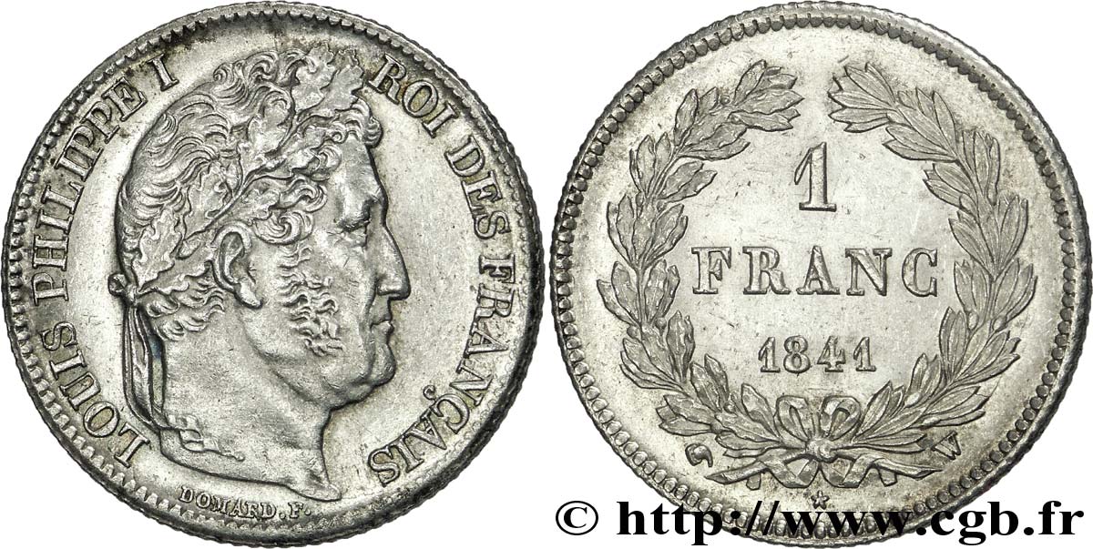 1 franc Louis-Philippe, couronne de chêne 1841 Lille F.210/84 AU 