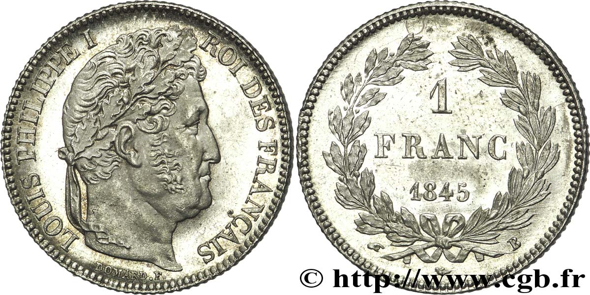 1 franc Louis-Philippe, couronne de chêne 1845 Rouen F.210/101 VZ 