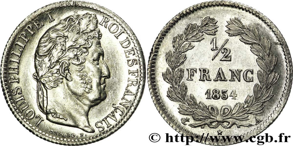 1/2 franc Louis-Philippe 1834 Paris F.182/40 AU 