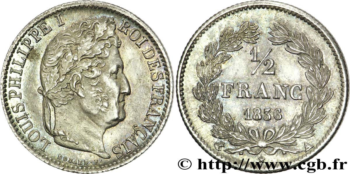1/2 franc Louis-Philippe 1836 Paris F.182/62 AU 