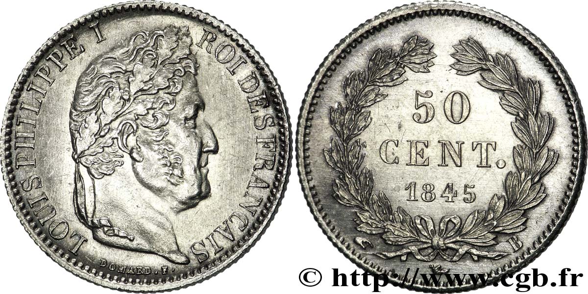 50 centimes Louis-Philippe 1845 Rouen F.183/2 AU 