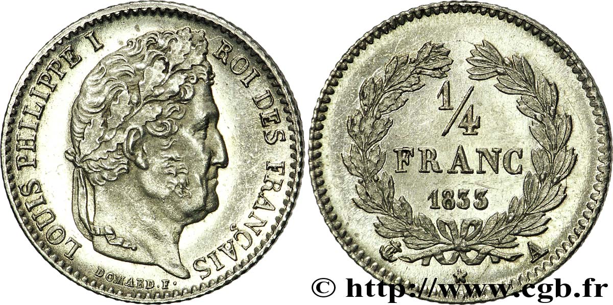 1/4 franc Louis-Philippe 1833 Paris F.166/30 fST 