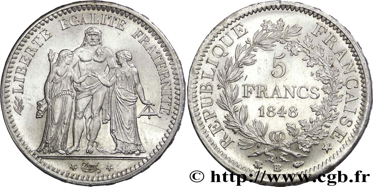 5 francs Hercule Deuxième République 1848 Strasbourg F.326/2 EBC 