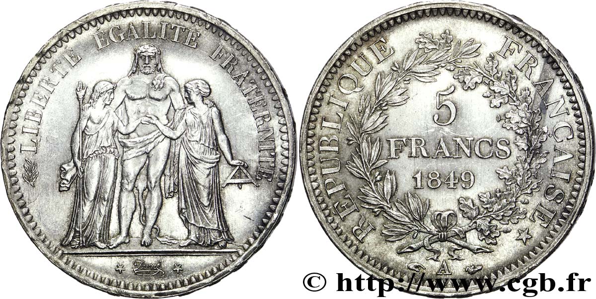 5 francs Hercule, IIe République 1849 Paris F.326/5 SPL 