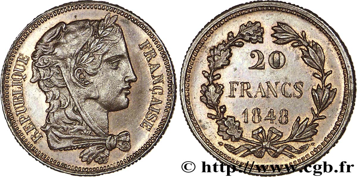 Concours de 20 francs, piéfort de Gayrard, tranche inscrite 1848 Paris VG.3025 var. SC 