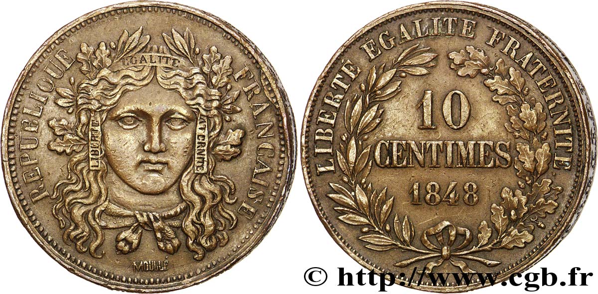 Concours de 10 centimes, piéfort quadruple de Moullé, tranche inscrite 1848  VG.3167  VZ 