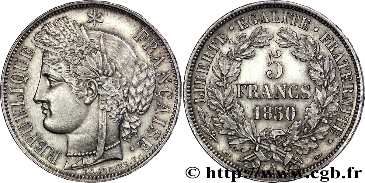 5 francs Cérès Deuxième République 1850 Paris F.327/4 VZ 