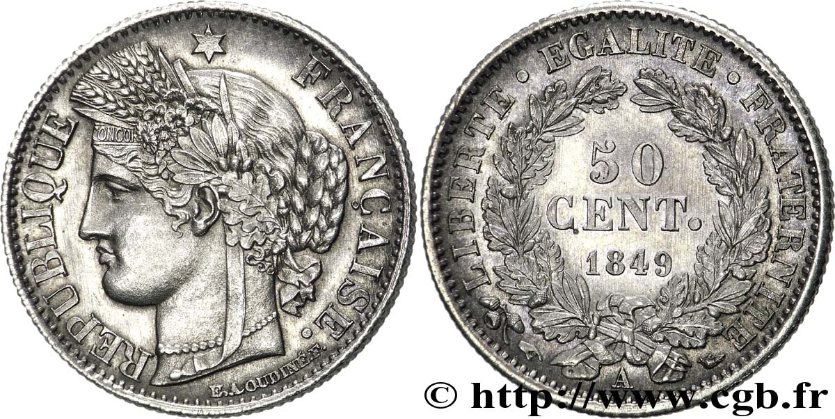 50 centimes Cérès Deuxième République 1849 Paris F.184/1 AU 